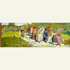 Russian women with milk on their way to the market by 
																			Serge Malioutin