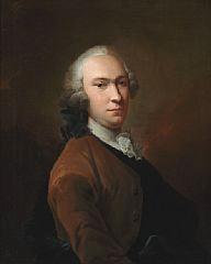 Elegant man with full-bottomed wig, brown jacket and white stock by 
																	Isak Wacklin