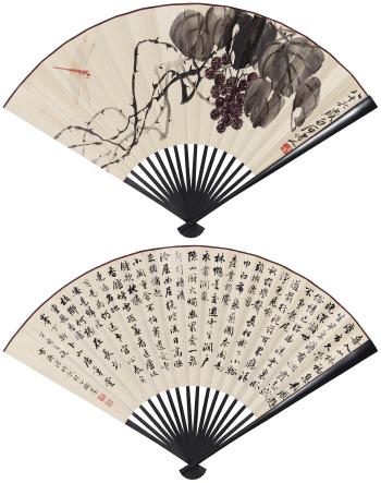 Wisteria and Dragonfly; Calligraphy by 
																	 Pu Jin