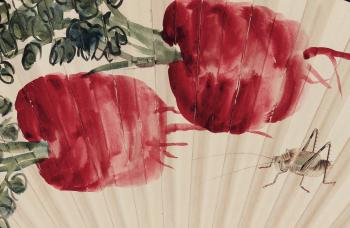 Radish and Grasshopper; Calligraphy by 
																			 Zhang Qin