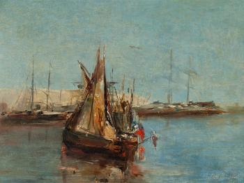 Boats In Southern Shore by 
																			Alfred Benoit Caillaud