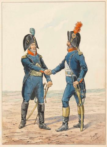 Paar Soldatenszenen by 
																			Jacques-Marie-Gaston Job