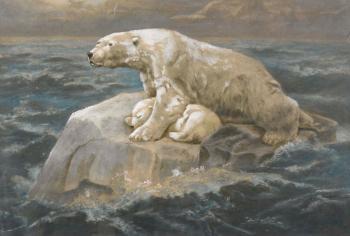 Eisbär mit Jungtier auf einer Eisscholle by 
																	John Trivett Nettleship