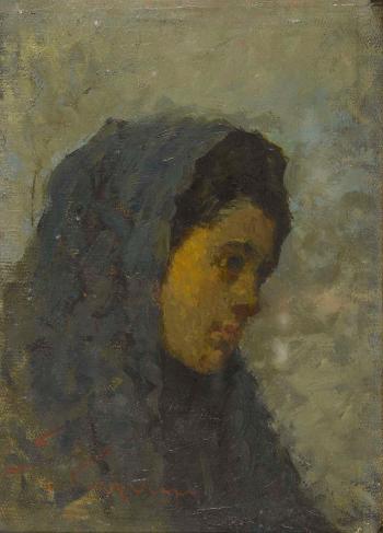 Porträt einer jungen Frau mit Kopftuch by 
																	Giuseppe Vajani