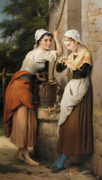 Zwei Mädchen am Ziehbrunnen by 
																	Paul-Felix Guerie