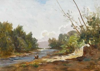 Wäscherinnen am Fluss by 
																	Gustave Cesaire Garaud