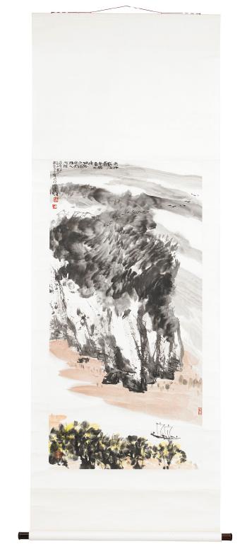Landscape with incription of a poem describing a moment of pleasure during his visit in Sweden by 
																			 Liu Baojie