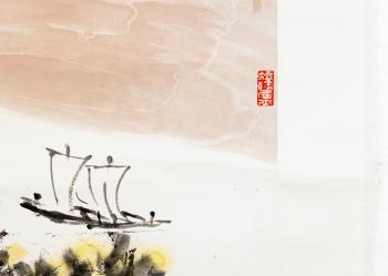 Landscape with incription of a poem describing a moment of pleasure during his visit in Sweden by 
																			 Liu Baojie