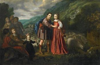 Rebecca And Eliziër (Genesis 24:11-21) by 
																	Dirck van Santvoort