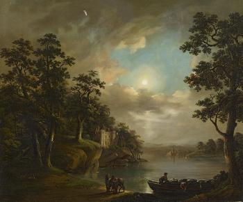 Romantic Night Of a Full Moon By a Lakeside by 
																	Johann Philipp Ulbricht
