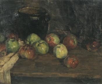 Stilleben Mit Tonkrug Und Äpfeln by 
																	Franz Wallischeck