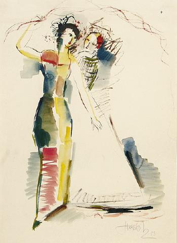 Zwei Frauen In Langen Kleidern by 
																	Magda Hagstotz