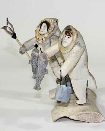 Two Inuit Returning from Fishing by 
																			Romeo Eekerkik