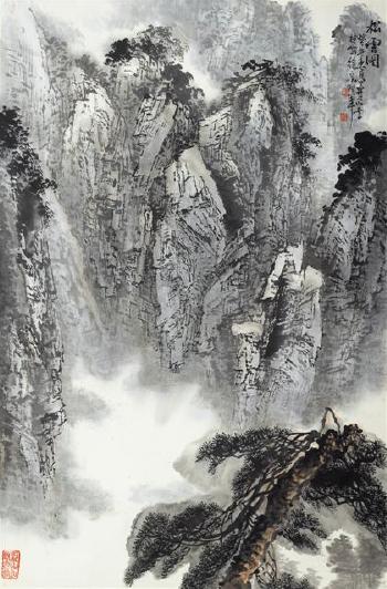Pine trees on misty mountain by 
																	 Xu Jia Jue