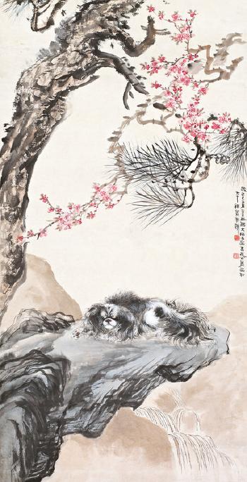 A dog under pine tree by 
																	 Xie Gongzhan