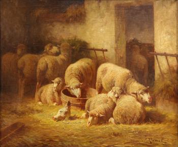 Sheep in a barn by 
																	Jules Ramet