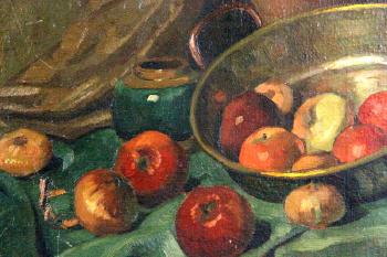 Dutch still life with apples by 
																			Abraham Frederik Hubeek