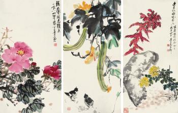 Flowers, Chicks And Luffa by 
																	 Yu Lianyin