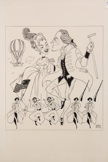 Broadway Musical ‘Ben Franklin in Paris’ starring Robert Preston in the title role, seen working his charms on Ulla Sallert as Madame La Comtesse Diane de Vobrillac by 
																			George Wachsteter