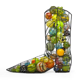 Glass Balls In Cowboy Boot-shaped Cage by 
																			Ginny Ruffner