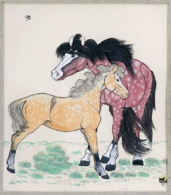 Two horses by 
																	Quincy Tahoma