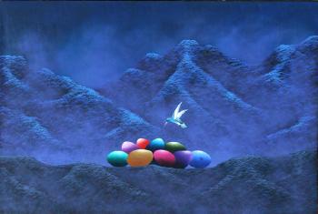 Sin titulo (hummingbird and colored eggs) by 
																	Gonzalo Endara Crow