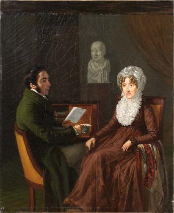 Portrait of a Man and a Woman, Presumably Baroness Louise Deconchy Receiving Word of Her Husband's Death in Battle by 
																	Joseph Vaudechamp