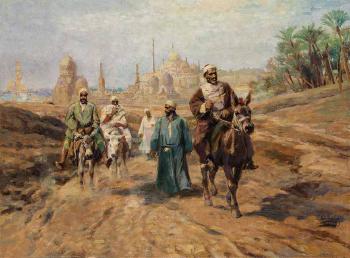 Reitende Araber vor der Stadt by 
																	Karoly Cserna