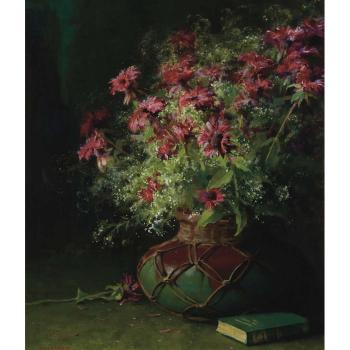 Still Life With Potted Plant And Book by 
																	Jonas Joseph la Valley