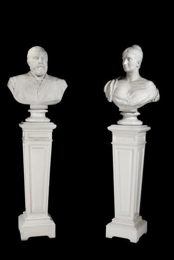 A pair of busts of John Henderson (1827-1893) and his second wife, Jessie by 
																			Edwin Roscoe Mullins