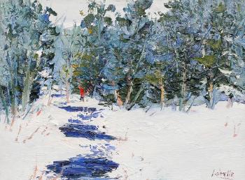 Figure on a forest path, winter by 
																			Fernand Labelle