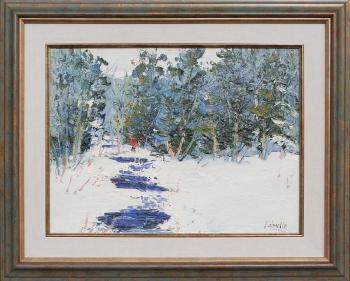 Figure on a forest path, winter by 
																			Fernand Labelle