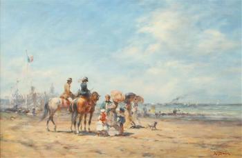 French coastline with horse and riders by 
																	Wolfgang Tritt