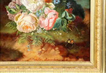 Floral still life with butterflies & insects by 
																			Amalie Karcher