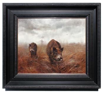 Wild pigs in a landscape by 
																			Leon Frias