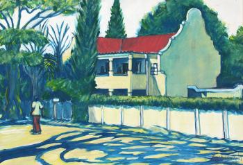 South African village street with figure by 
																			Charles Kamangwana