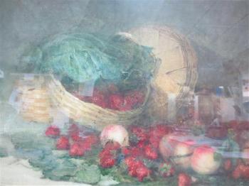 Still life with strawberries and apples in a wicker basket by 
																			Alice Macallan Swan