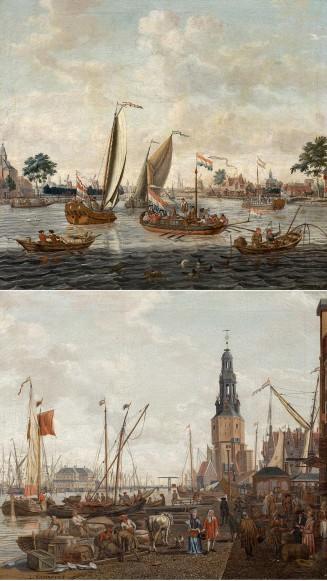 Schifffahrt auf Buitenamstel in Amsterdam; Blick auf Amsterdam mit der Oude Schans und dem Montelbaanstoren by 
																	Leendert Rytenschild