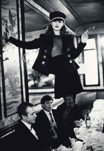 Kate Moss at Brasserie Lipp, Paris, for Italian Vogue, September 1993 by 
																	Arthur Elgort