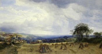 Sheltering among the wheat stooks by 
																	Henry Jutsum
