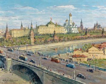 Vue sur le Kremlin et Pont de pierre by 
																	Boris Fedorovitch Rybchenkov