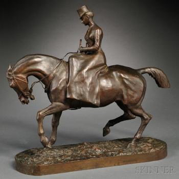 Lady riding side-saddle by 
																	Henri Geoffroy de la Ruille