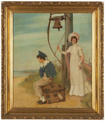 A young lady and a boy near the sea waiting for a ship by 
																			Edward Harry Handley-Read