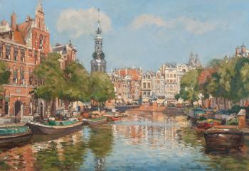 The Munttoren in Amsterdam in summer by 
																	Dirk Johannes van Haaren