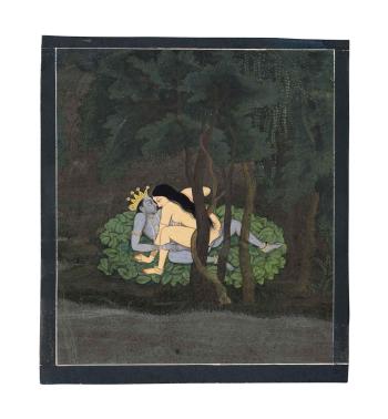 An illustration from the Gita Govinda by 
																	 Nainsukh of Guler