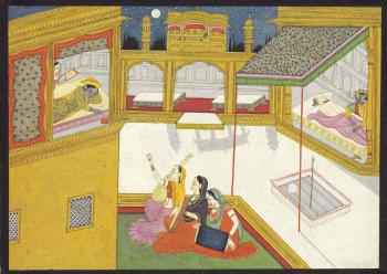 A painting from the Bhagavata Purana: Sudama put to Bed by 
																	 Garhwal School
