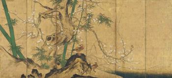 Birds, plum and bamboo by 
																	 Kano School