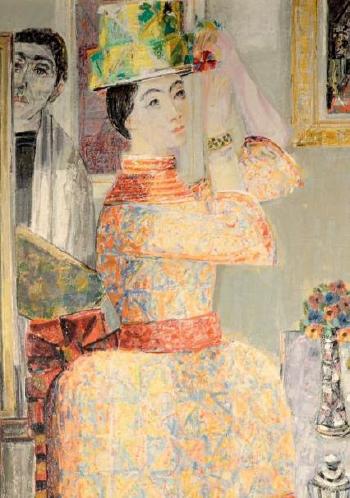 Jeune femme au chapeau fleuri by 
																			Cricor Garabetian