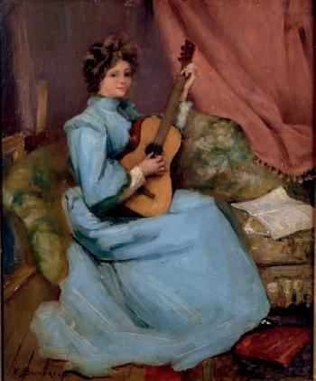 Femme à la guitare by 
																	Victor Bachereau-Reverchon