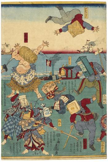Hakurai wamono, tawamure dogu choho kurabe (Imported and Native Goods: Comical comparisons of useful appliances) by 
																			Utagawa Yoshifuji